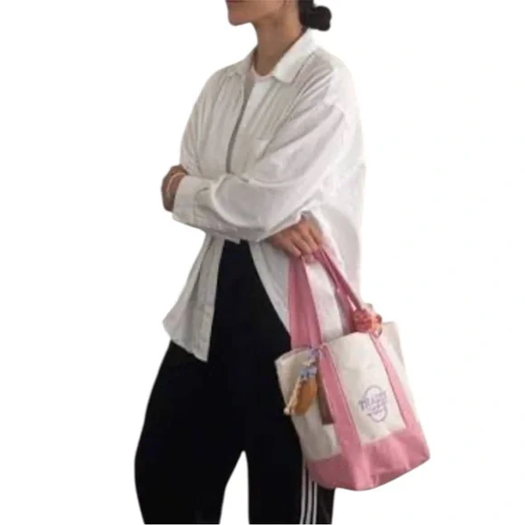 Viral TRADER JOES Mini Pastel Canvas Tote Bag DELICATE PINK - Picture 11 of 12